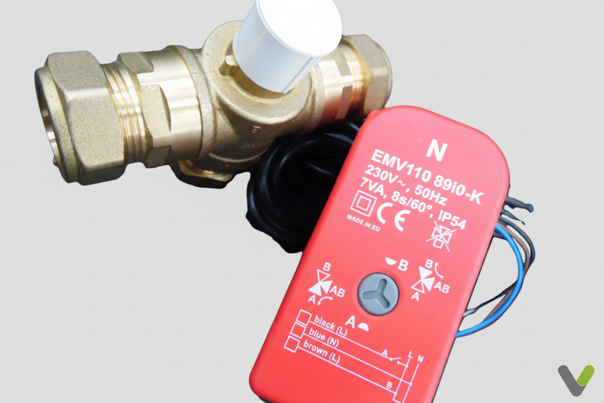 Motorised zone valve - close-up actuator view