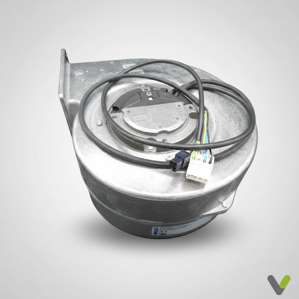 NIBE 060356 centrifugal blower fan for F370 F372 F470 heat pumps - top motor view with EC motor and multi-pin connector