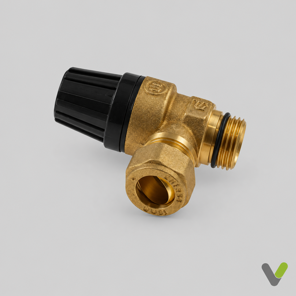 Brass NIBE 9 bar safety valve 624942 with black cap