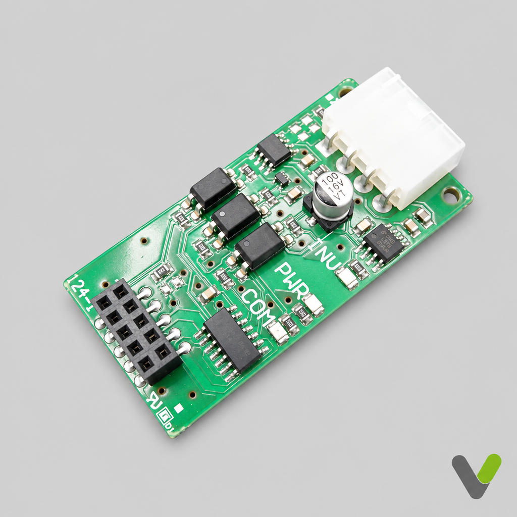 Nibe 718424 communication interface PCB on a light grey background
