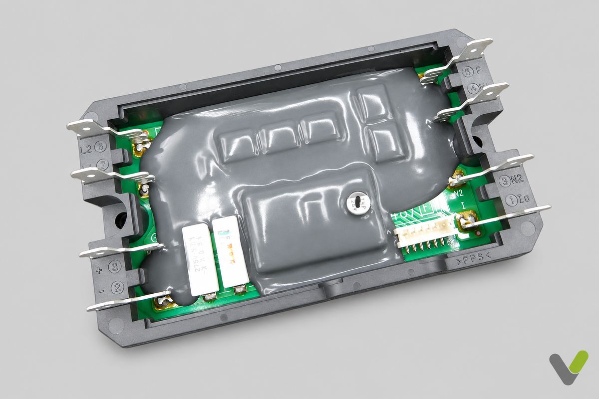 NIBE AF module 718225 with potted centre, green circuit board and metal terminals
