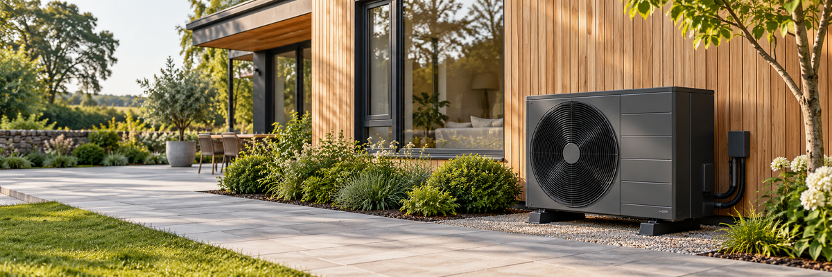 Heat pump installed outside a modern home