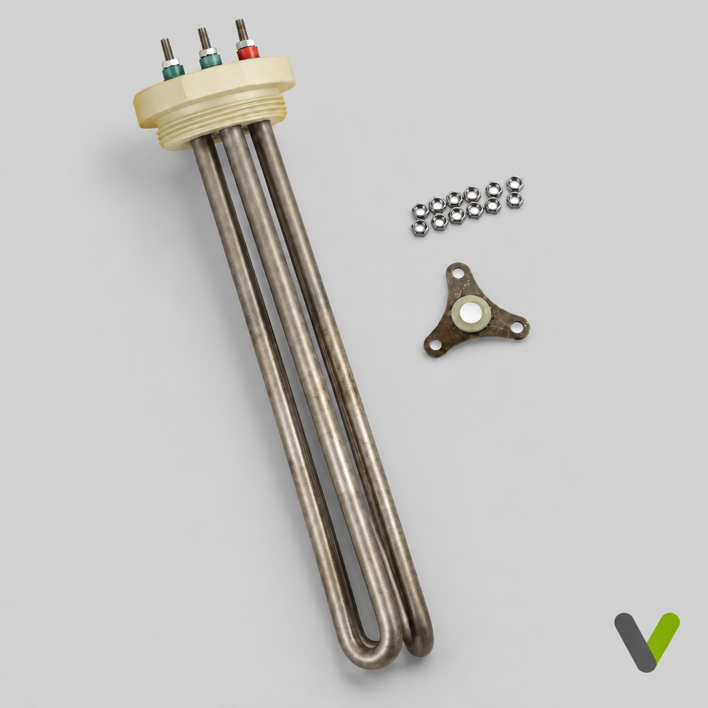 Angled NIBE immersion heater on a light-grey background