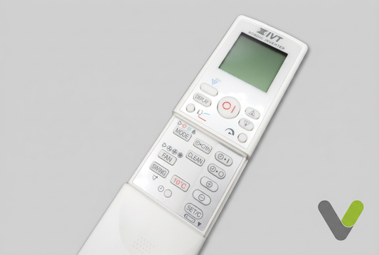 IVT Nordic Inverter CRMC-A673JBEZ remote control with sliding cover open and LCD display