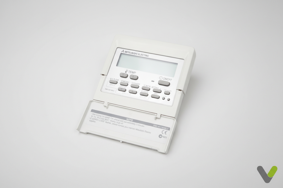 Mitsubishi PAR-W21MAA-J wired controller on grey studio background