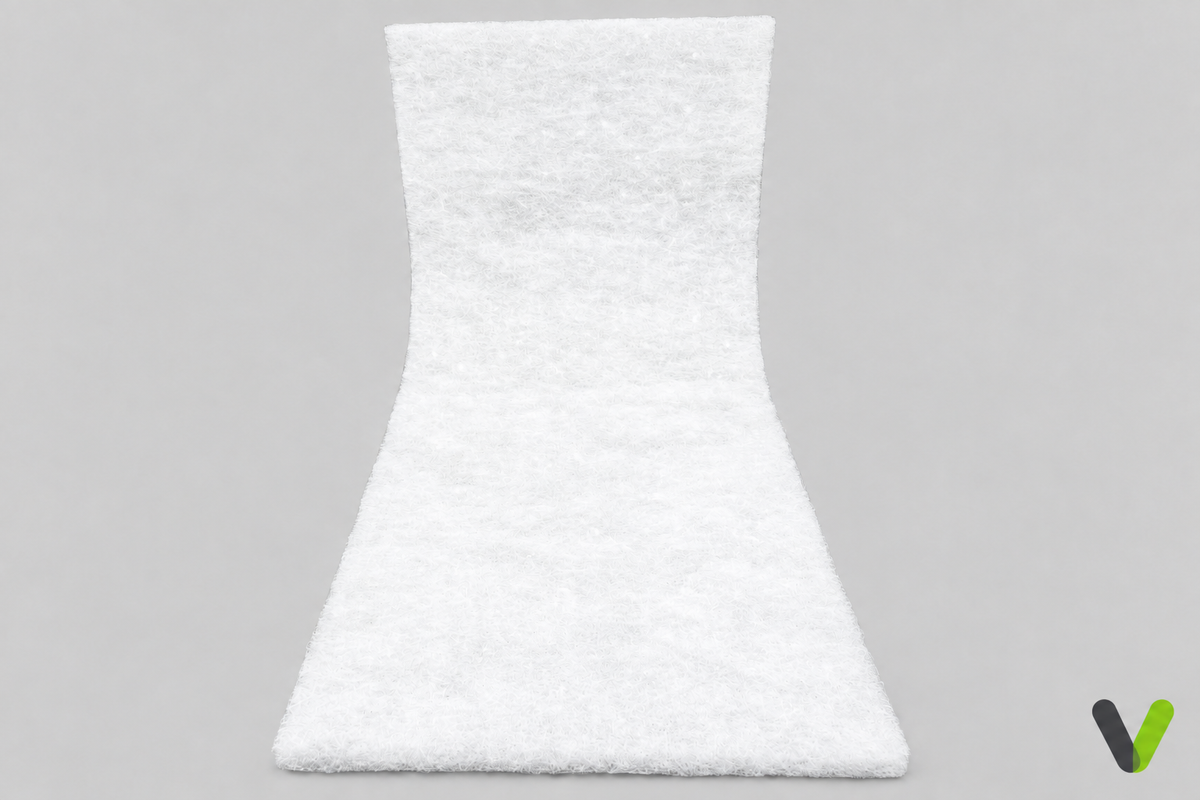Nibe G2 heat pump filter 445196, upright view on a light grey studio background with V watermark