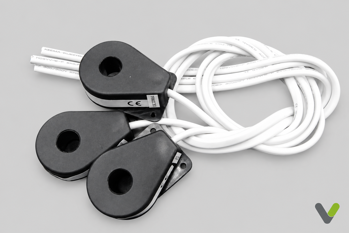 Nibe 518650 current sensor pack with white cables on a light grey background