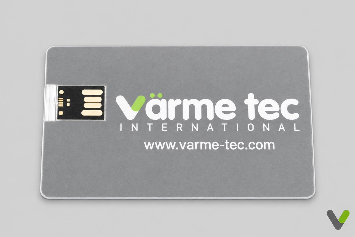 Nibe software-update USB stick on a light grey background, front view