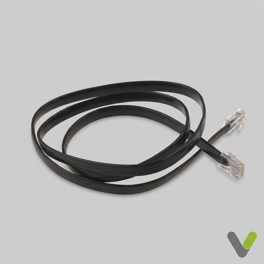 NIBE modular cable 518624 with black flat cable and two transparent connectors on a light grey background