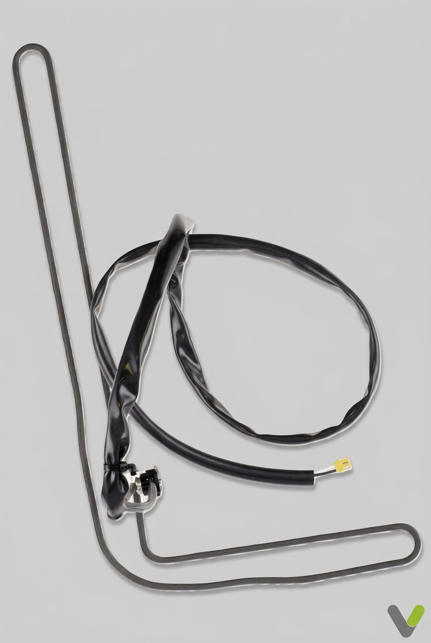 NIBE drain pan heater 718432 with heating element, cable and connector on a light grey background