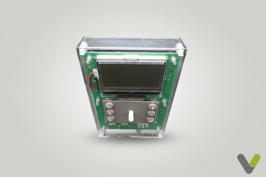 Nibe display unit 718340 front button panel and display on grey studio background