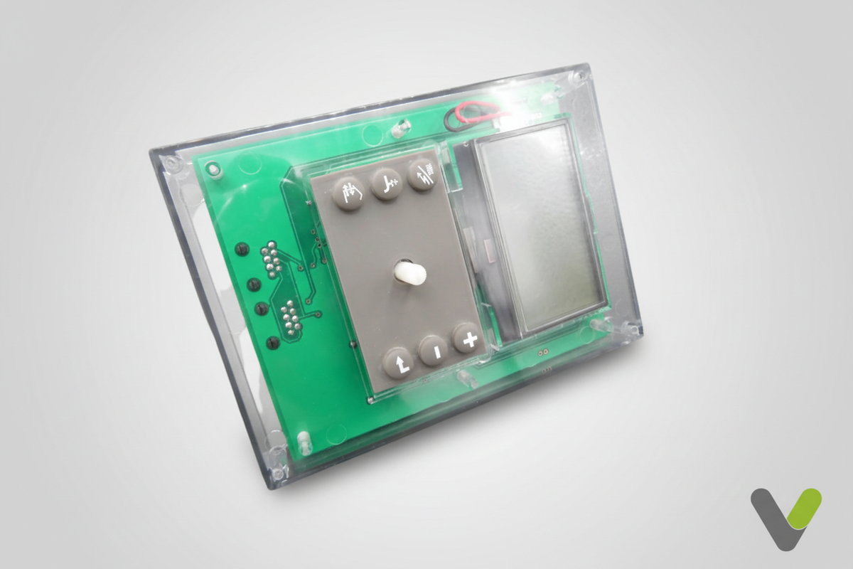 Nibe display unit 718481 front button panel and display on grey studio background