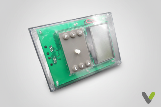 Nibe display unit 718481 front button panel and display on grey studio background