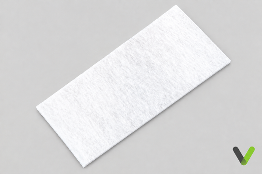 Nibe G2 heat pump filter 445196, angled view on a light grey studio background with V watermark