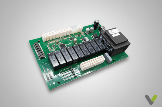Thermia I/O card 086U9239 control board with relays, terminal blocks and transformer