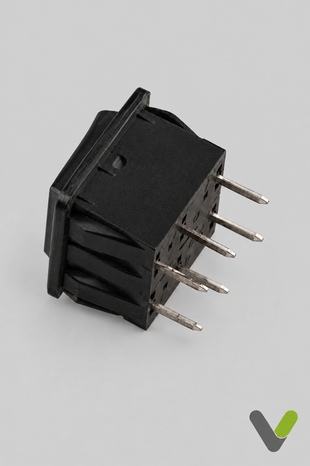 Black NIBE 3-way selector switch with white lettering removed, shown from a slight three-quarter angle on a light-grey background