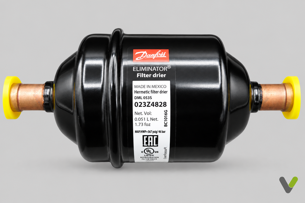 Front view of Danfoss 023Z4828 filter drier, NIBE part 224427