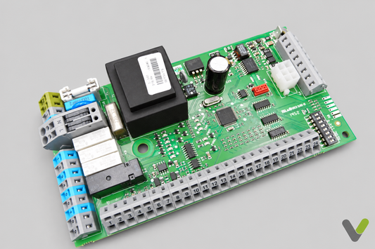 Nibe 718338 accessory control PCB on a light grey background