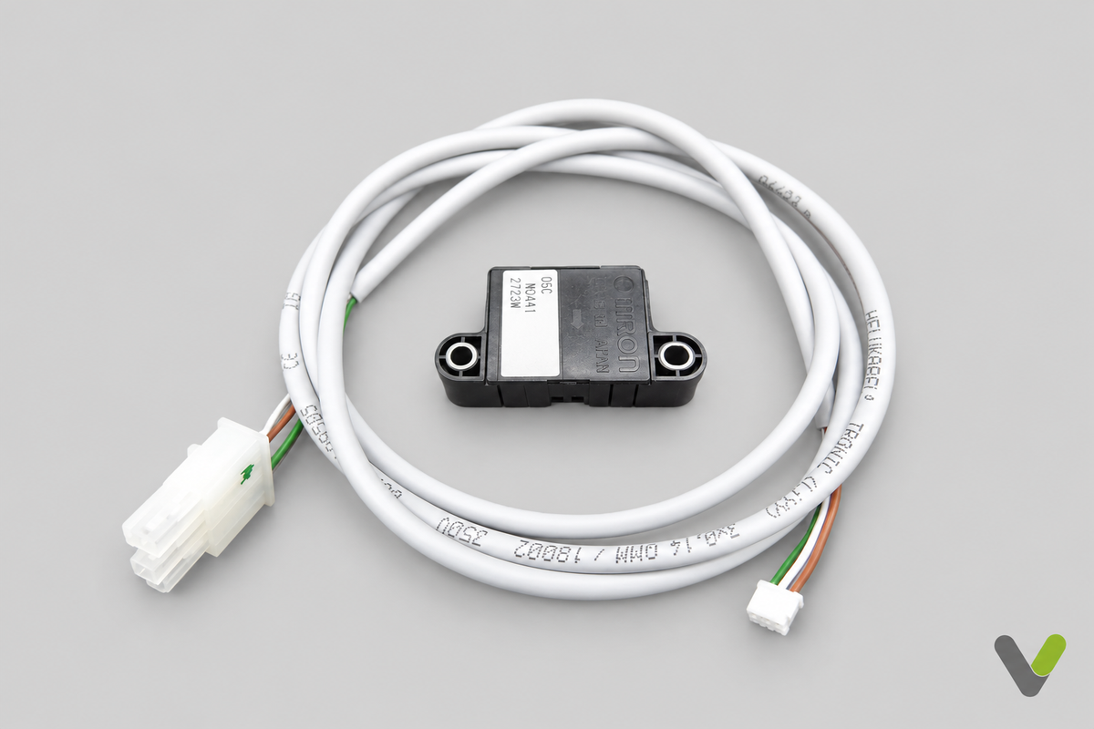 NIBE 519579 air velocity sensor with coiled white cable and connectors on light grey background