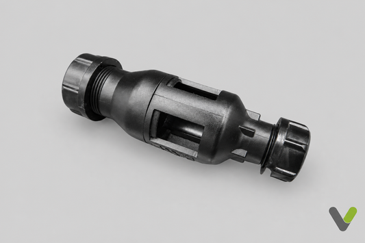 Black inline Nibe 424474 tundish side view on light-grey background with V logo