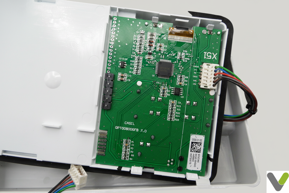 Vaillant flexoTHERM control panel opened to show the internal PCB