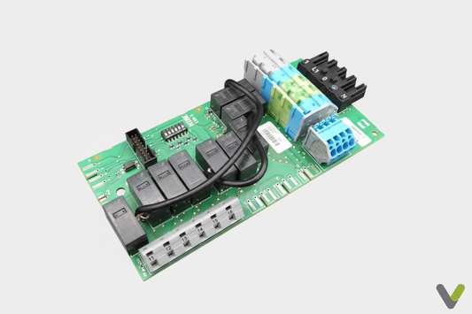 Nibe Main Immersion PCB 718273 - front view on light grey background with Varmetec V logo