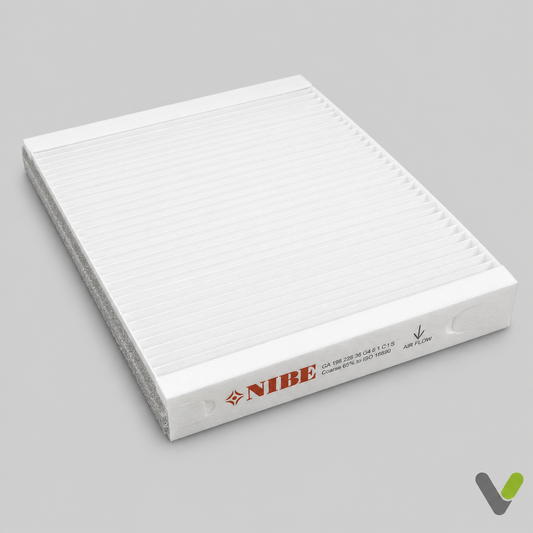 NIBE S735 air filter 060233, white G4 coarse-particle filter with original NIBE and Air Flow markings