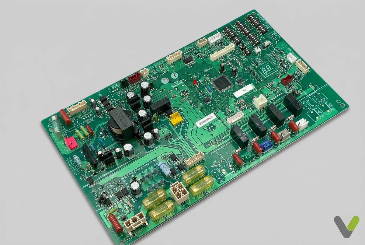 Studio image of Mitsubishi Electric S70B20315 control PCB, first angled view