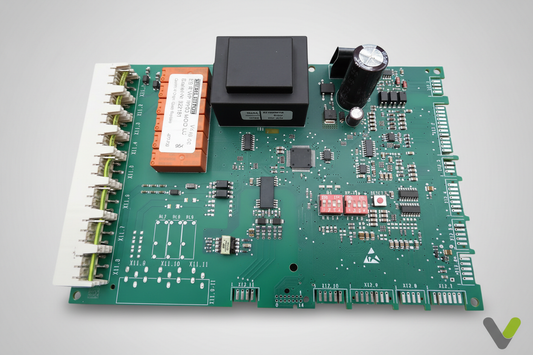 Stiebel Eltron IWS control board 347932, angled view showing relays and terminal strip