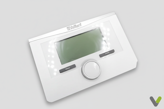 Vaillant VRC 700/6 thermostat display front view on grey studio background