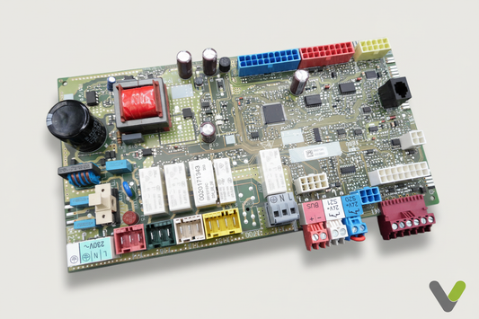 Vaillant controller PCB 0020150123 green board with relays and coloured terminal blocks