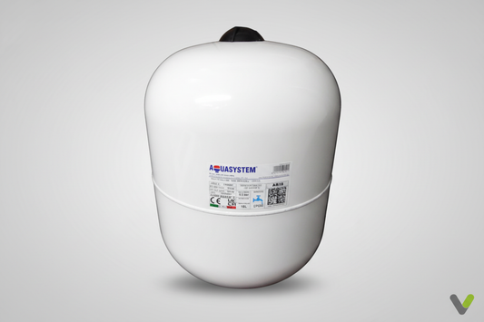 Aquasystem 18L white hot water expansion vessel on a light grey studio background