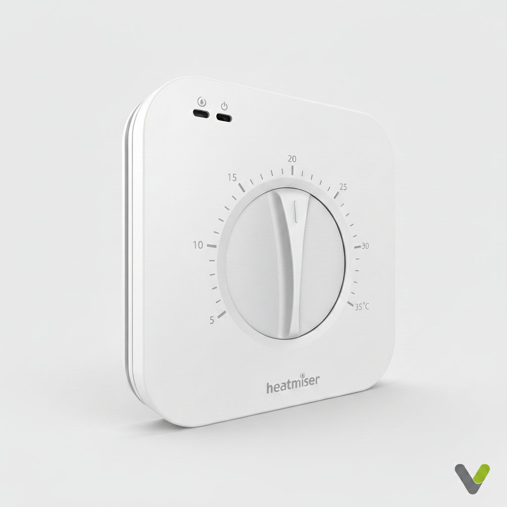 Heatmiser DS1 V2 Manual Dial Thermostat - 230V Surface Mount for Heat Pump & Boiler Systems