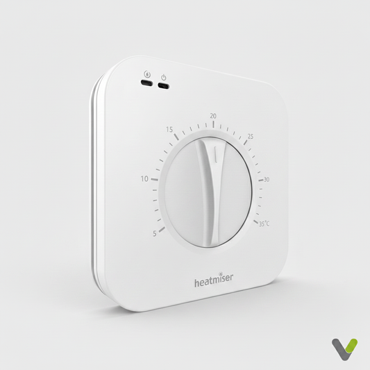 Heatmiser DS1 V2 Manual Dial Thermostat - 230V Surface Mount for Heat Pump & Boiler Systems