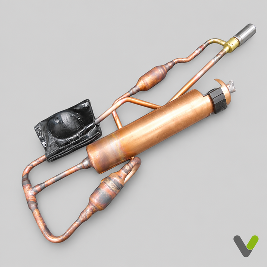 Nibe 718822 copper expansion-valve assembly on a light grey background