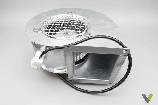Nibe AC Fan 718157 - angled view on light grey background with Varmetec V logo