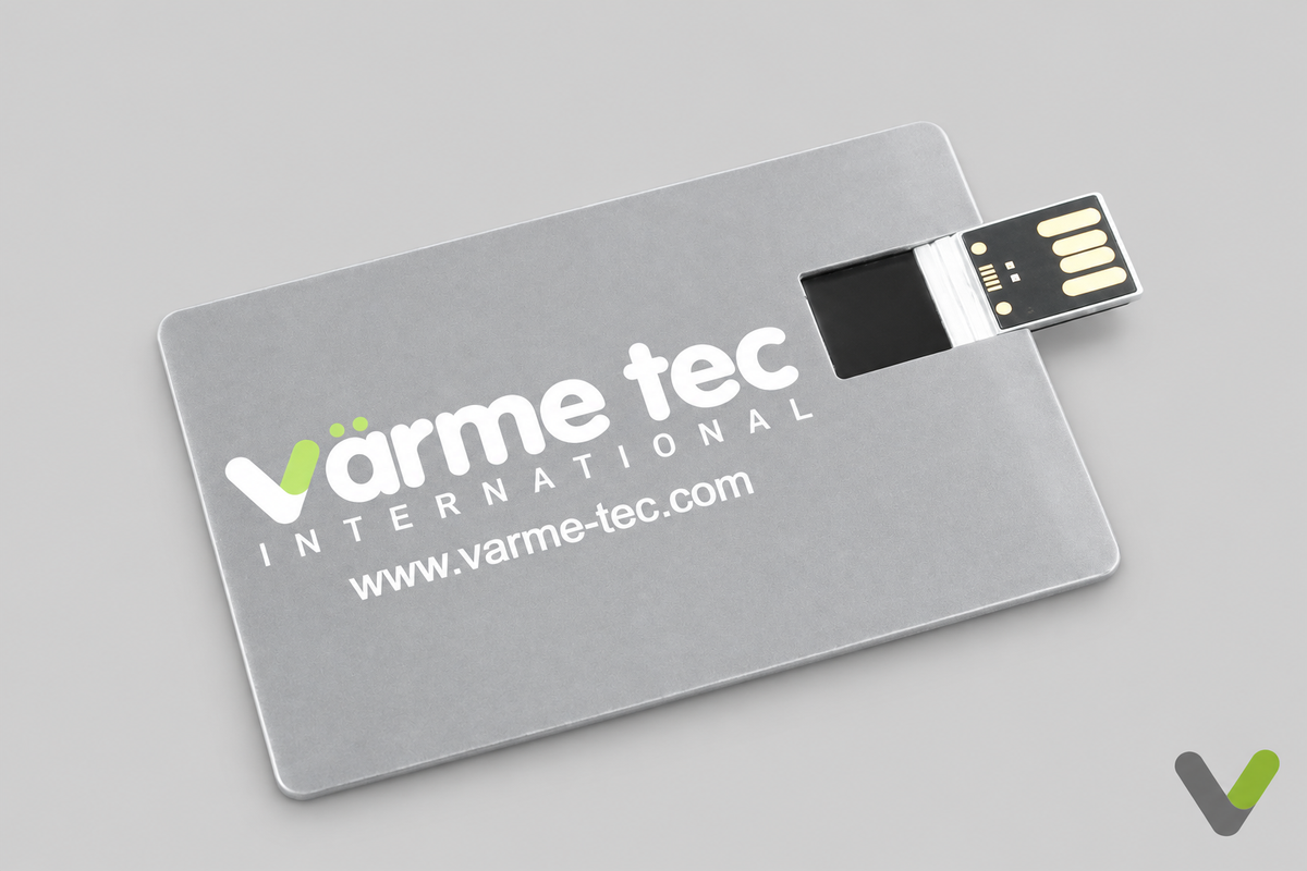 Nibe software-update USB stick on a light grey background, angled view