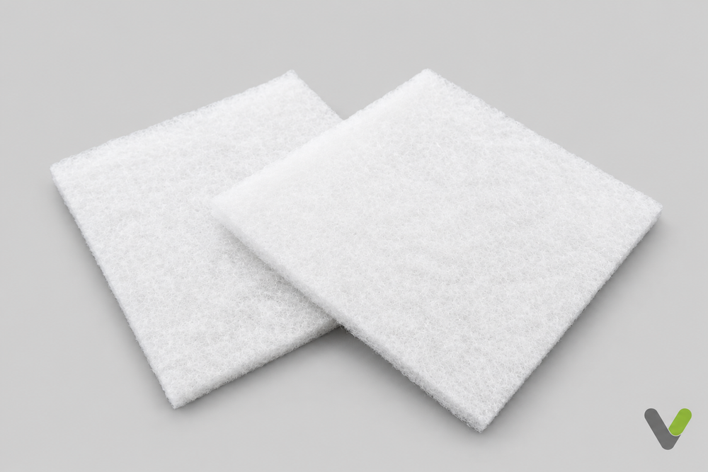 Studio version of overlapping white pads, angled view
