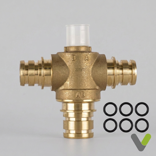 Upright NIBE valve with six black O-rings